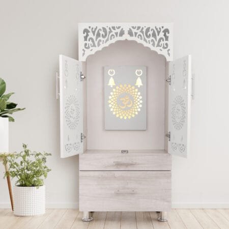 Buy Mandir With LED Rope Light Engineered Wood Home Temple (Height: 130, Pre-assembled) Online