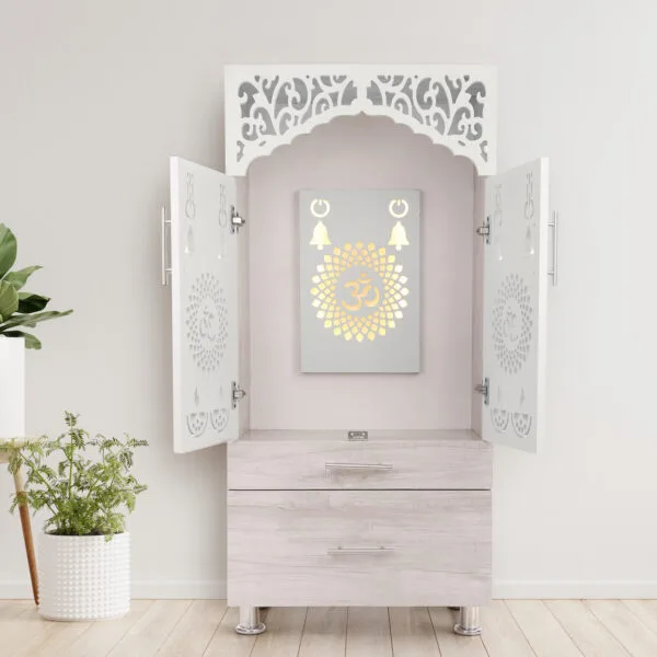Buy Mandir With LED Rope Light Engineered Wood Home Temple (Height: 130, Pre-assembled) Online