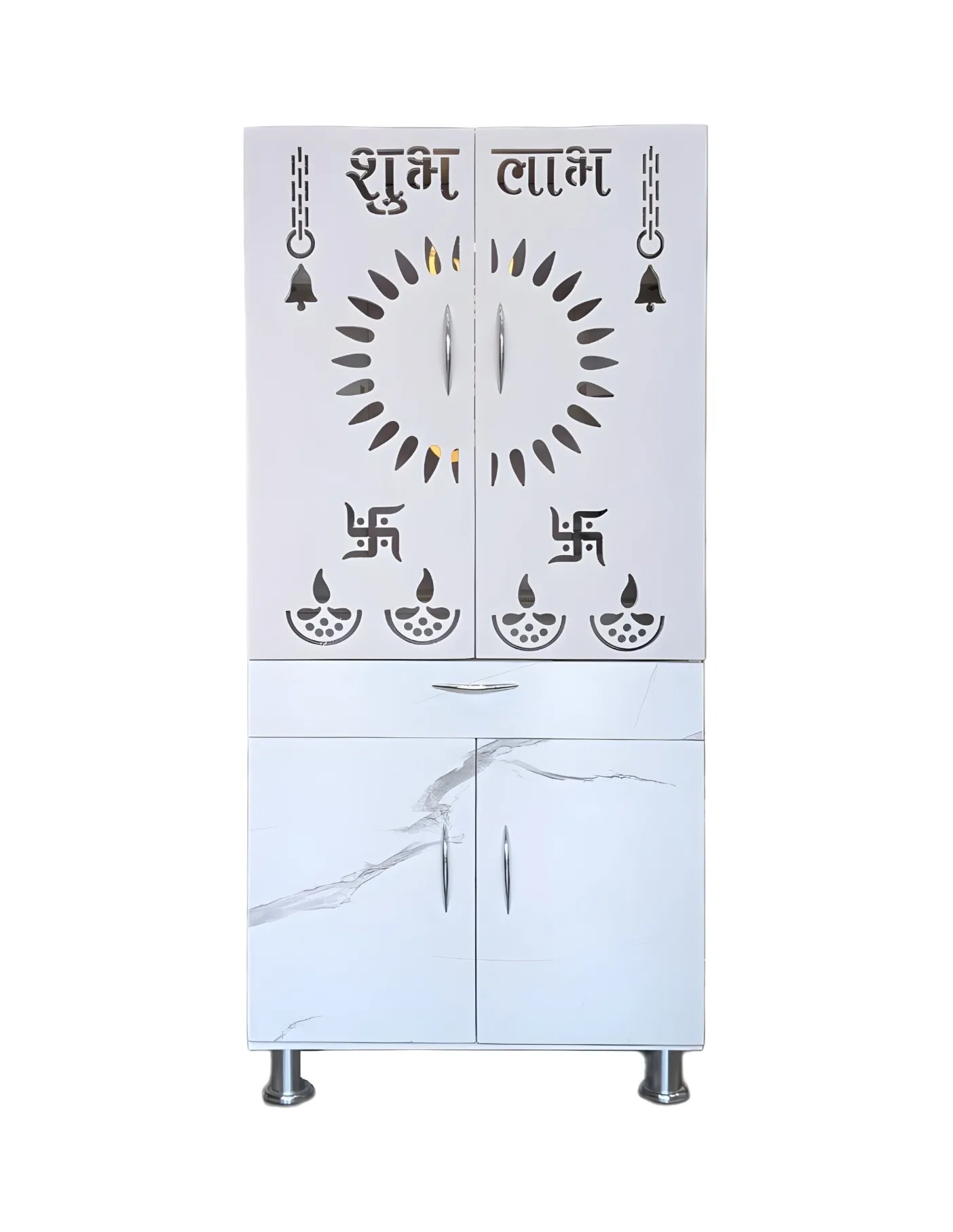 Buy Wooden Temple For Home Pooja Mandir: Temple For Office With Decorative LED Light Engineered Wood Home Temple Online - Image 3