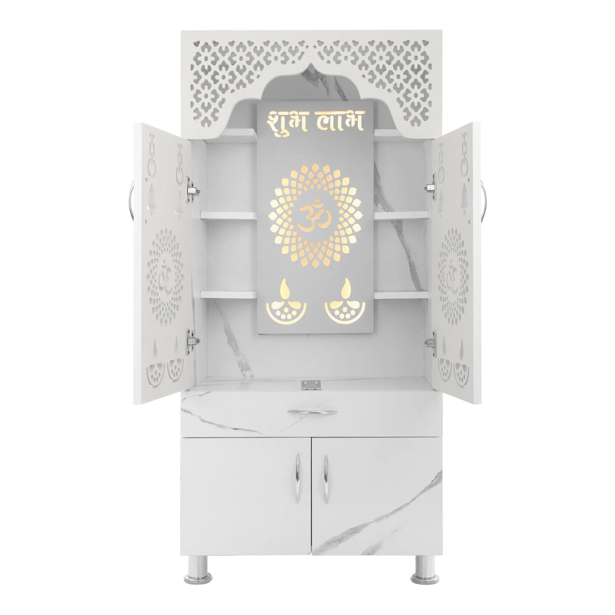 Buy Temple for Home Pooja, Arti With Decorative LED Light Engineered Wood Home Temple (Height: 130cm, Pre-assembled)