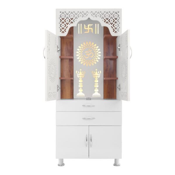 Wooden Temple For Home Pooja Mandir: Temple For Office With Decorative LED Light Engineered Wood Home Temple Online