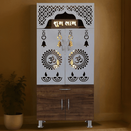 Buy Modern Shubh Labh Pooja Mandir With Decorative LED Light Engineered Wood Home Temple (Height: 130, Pre-assembled)