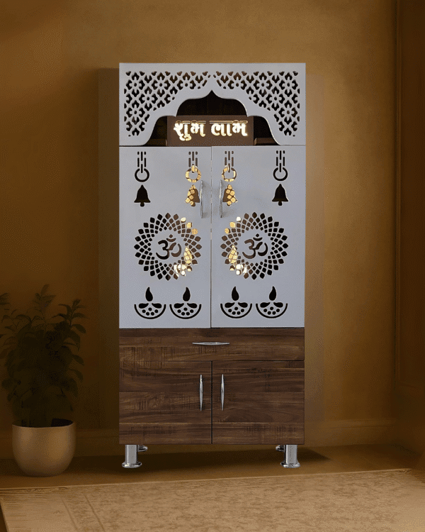 Buy Modern Shubh Labh Pooja Mandir With Decorative LED Light Engineered Wood Home Temple (Height: 130, Pre-assembled)