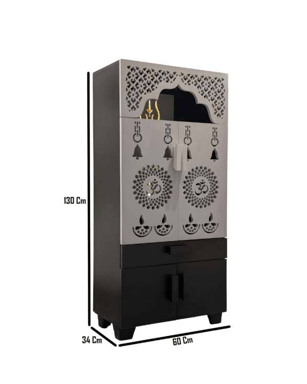 Buy Trishul Om Pooja Mandir – Lord Shiva Temple With Decorative LED Light Engineered Wood Home Temple (Height: 130, Pre-assembled) - Image 3