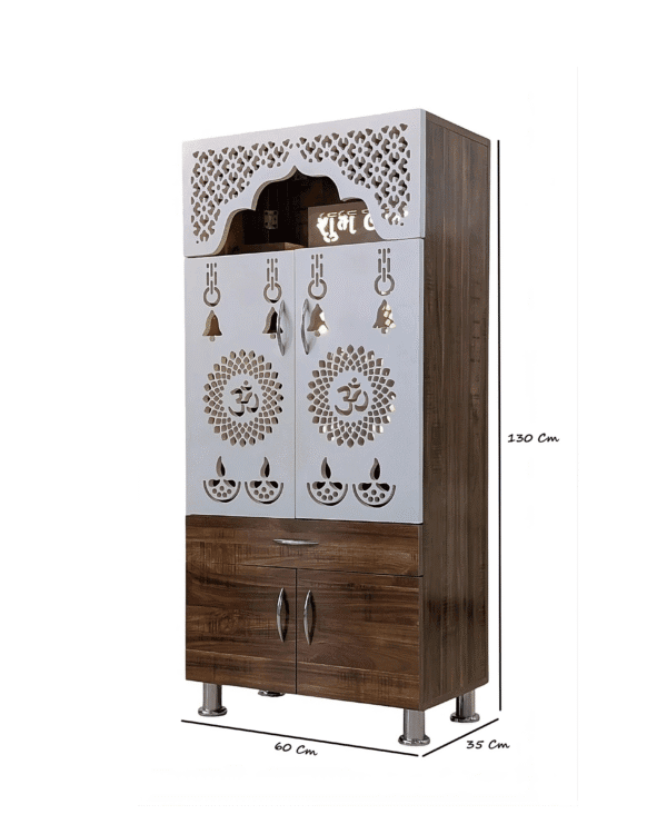 Buy Modern Shubh Labh Pooja Mandir With Decorative LED Light Engineered Wood Home Temple (Height: 130, Pre-assembled) - Image 2