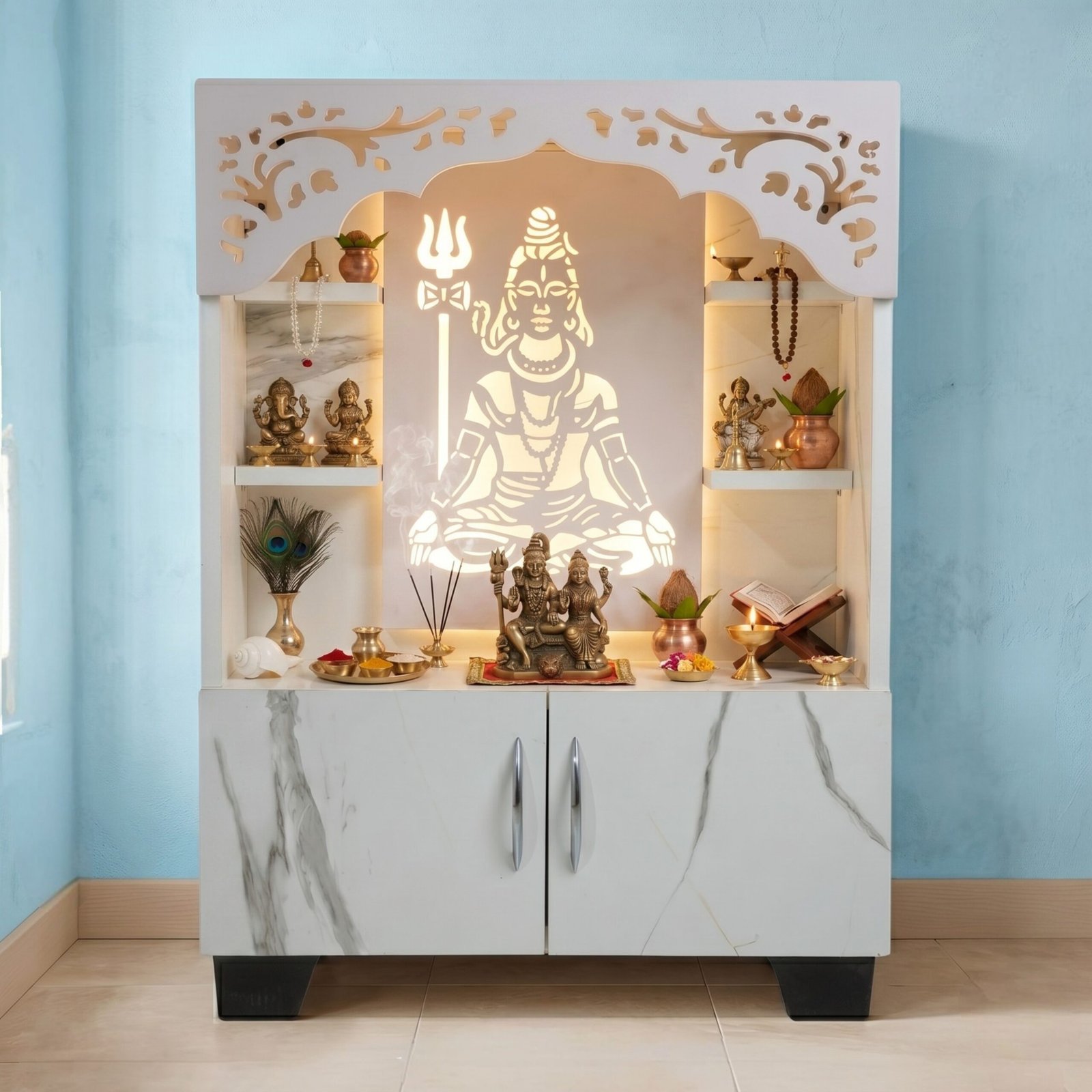 Buy Home Temple With In-Built Led Light (Height: 99cm-Pre Assembled) Online